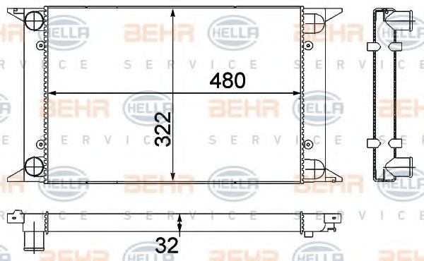 BEHR HELLA SERVICE 8MK 376 715-131 Радиатор, охлаждение двигателя для VOLKSWAGEN SCIROCCO (Фольксваген Сcироccо) BEHR HELLA SERVICE 8MK 376 715-131 Радиатор, охлаждение двигателя для VOLKSWAGEN SCIROCCO (Фольксваген Сcироccо)