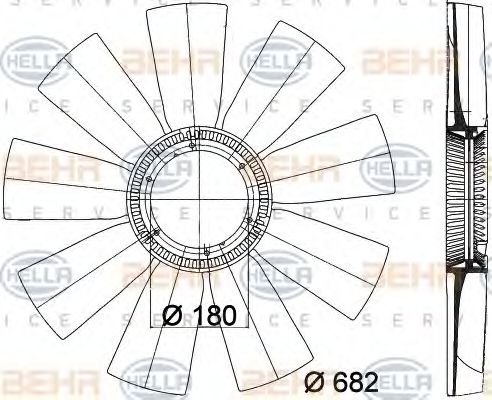 BEHR HELLA SERVICE 8MV 376 757-791 Крыльчатка вентилятора, охлаждение двигателя для RENAULT TRUCKS KERAX (Рено трак Кэраx) BEHR HELLA SERVICE 8MV 376 757-791 Крыльчатка вентилятора, охлаждение двигателя для RENAULT TRUCKS KERAX (Рено трак Кэраx)