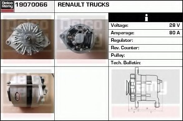 DELCO REMY 19070066 Генератор для RENAULT TRUCKS ARES (Рено трак Арэс) DELCO REMY 19070066 Генератор для RENAULT TRUCKS ARES (Рено трак Арэс)