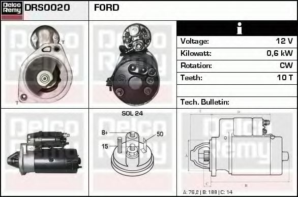 DELCO REMY DRS0020 Стартер для FORD FIESTA (Форд Фиэста) DELCO REMY DRS0020 Стартер для FORD FIESTA (Форд Фиэста)