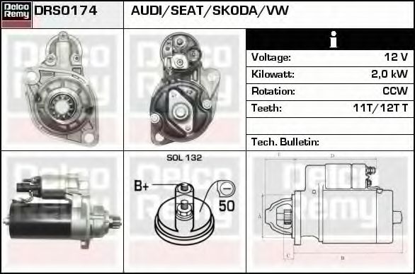 DELCO REMY DRS0174 Стартер для VOLKSWAGEN TOURAN (Фольксваген Туран) DELCO REMY DRS0174 Стартер для VOLKSWAGEN TOURAN (Фольксваген Туран)