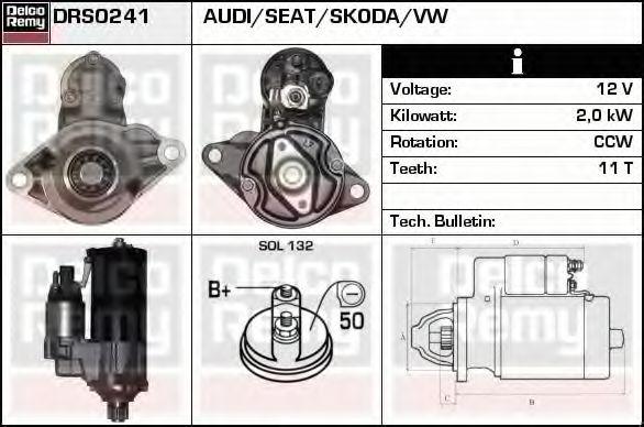 DELCO REMY DRS0241 Стартер для SEAT ALTEA (Сеат Алтэа) DELCO REMY DRS0241 Стартер для SEAT ALTEA (Сеат Алтэа)