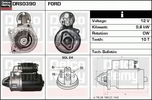 DELCO REMY DRS0390 Стартер для FORD FIESTA (Форд Фиэста) DELCO REMY DRS0390 Стартер для FORD FIESTA (Форд Фиэста)