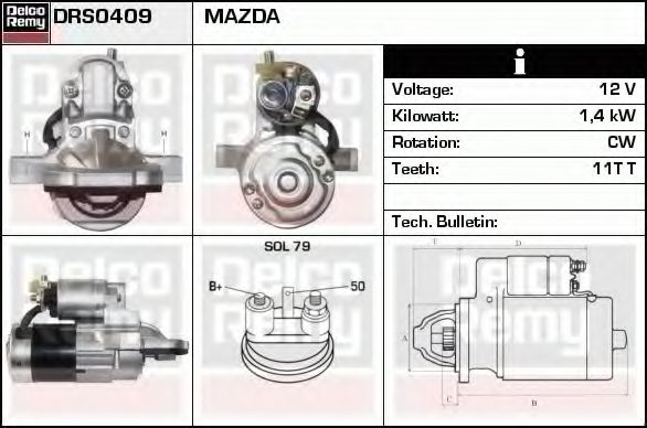 DELCO REMY DRS0409 Стартер для MAZDA CX-7 (Мазда Сх 7) DELCO REMY DRS0409 Стартер для MAZDA CX-7 (Мазда Сх 7)