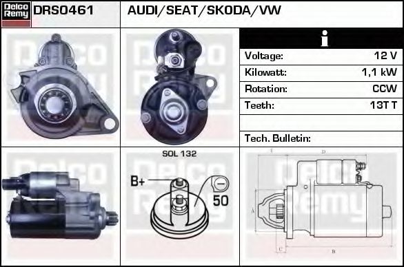 DELCO REMY DRS0461 Стартер для AUDI TT (Ауди Тт) DELCO REMY DRS0461 Стартер для AUDI TT (Ауди Тт)