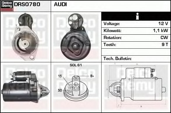 DELCO REMY DRS0780 Стартер для AUDI 100 (Ауди 100) DELCO REMY DRS0780 Стартер для AUDI 100 (Ауди 100)