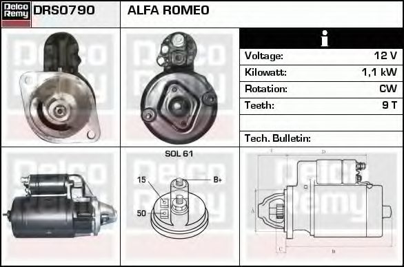 DELCO REMY DRS0790 Стартер для ALFA ROMEO RZ (Альфа ромео Рз) DELCO REMY DRS0790 Стартер для ALFA ROMEO RZ (Альфа ромео Рз)