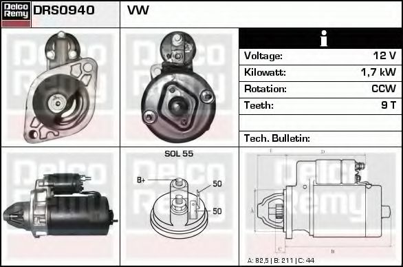 DELCO REMY DRS0940 Стартер для VOLKSWAGEN VANAGON III (Фольксваген Vанагон 3) DELCO REMY DRS0940 Стартер для VOLKSWAGEN VANAGON III (Фольксваген Vанагон 3)