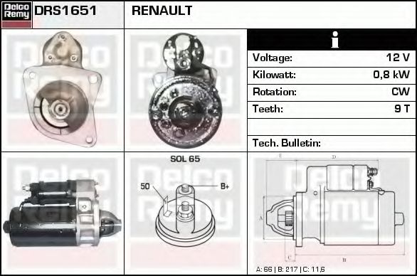 DELCO REMY DRS1651 Стартер для RENAULT ESTAFETTE (Рено Эстафэттэ) DELCO REMY DRS1651 Стартер для RENAULT ESTAFETTE (Рено Эстафэттэ)