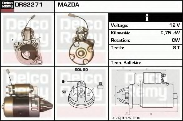 DELCO REMY DRS2271 Стартер для MAZDA GLC II (Мазда Глc 2) DELCO REMY DRS2271 Стартер для MAZDA GLC II (Мазда Глc 2)