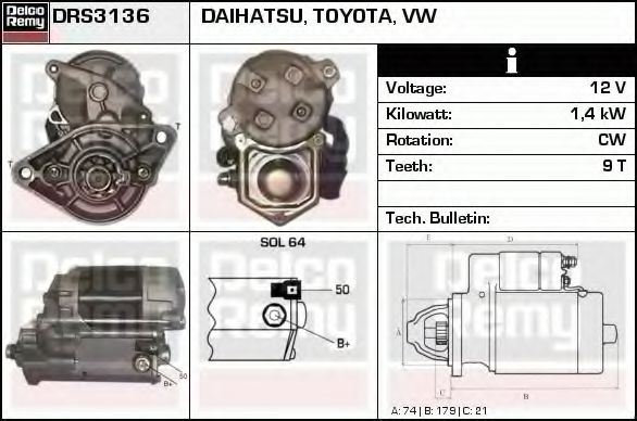 DELCO REMY DRS3136 Стартер для TOYOTA HIACE II (Тойота/тоета Хиаcэ 2) DELCO REMY DRS3136 Стартер для TOYOTA HIACE II (Тойота/тоета Хиаcэ 2)