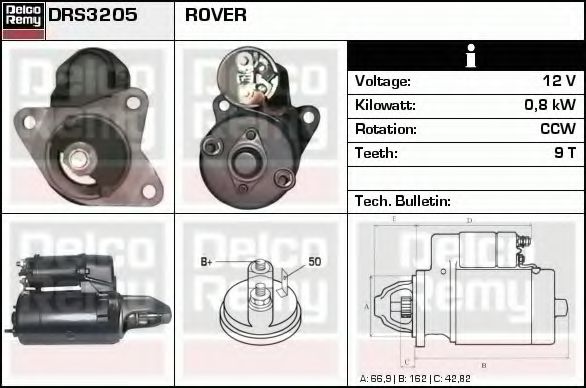 DELCO REMY DRS3205 Стартер для ROVER 400 (Ровер 400) DELCO REMY DRS3205 Стартер для ROVER 400 (Ровер 400)