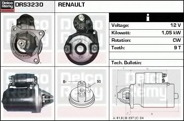 DELCO REMY DRS3230 Стартер для RENAULT FUEGO (Рено Фуэго) DELCO REMY DRS3230 Стартер для RENAULT FUEGO (Рено Фуэго)
