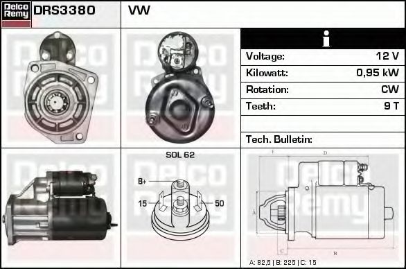 DELCO REMY DRS3380 Стартер для VOLKSWAGEN CADDY I (Фольксваген Cаддъ и) DELCO REMY DRS3380 Стартер для VOLKSWAGEN CADDY I (Фольксваген Cаддъ и)
