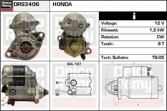 DELCO REMY DRS3406 Стартер для HONDA CRX II (Хонда Cрх 2) DELCO REMY DRS3406 Стартер для HONDA CRX II (Хонда Cрх 2)