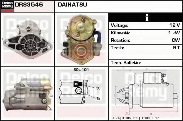 DELCO REMY DRS3546 Стартер для DAIHATSU FEROZA HARD TOP (Дайхатсу Фэроза хард топ) DELCO REMY DRS3546 Стартер для DAIHATSU FEROZA HARD TOP (Дайхатсу Фэроза хард топ)