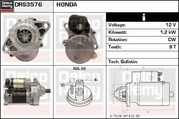 DELCO REMY DRS3576 Стартер для HONDA SHUTTLE (Хонда Шуттлэ) DELCO REMY DRS3576 Стартер для HONDA SHUTTLE (Хонда Шуттлэ)
