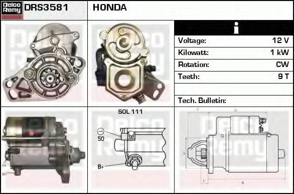 DELCO REMY DRS3581 Стартер для HONDA ACCORD II (Хонда Аccорд 2) DELCO REMY DRS3581 Стартер для HONDA ACCORD II (Хонда Аccорд 2)