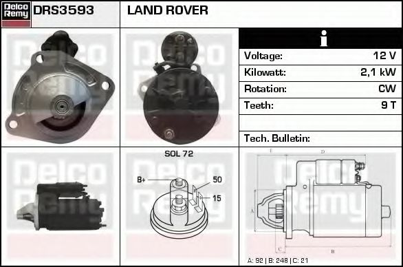 DELCO REMY DRS3593 Стартер для LAND ROVER DEFENDER (Ленд ровер/лэнд ровер Дэфэндэр) DELCO REMY DRS3593 Стартер для LAND ROVER DEFENDER (Ленд ровер/лэнд ровер Дэфэндэр)