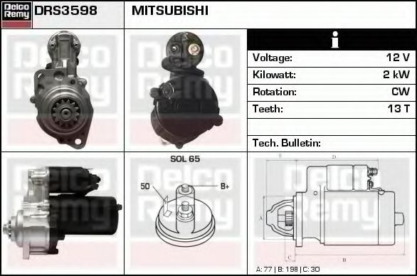 DELCO REMY DRS3598 Стартер для MITSUBISHI PAJERO/SHOGUN (Митсубиши/митсубиси Пажэро/шогун) DELCO REMY DRS3598 Стартер для MITSUBISHI PAJERO/SHOGUN (Митсубиши/митсубиси Пажэро/шогун)
