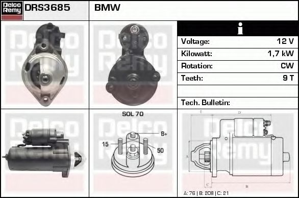 DELCO REMY DRS3685 Стартер для BMW 7 (Бмв 7) DELCO REMY DRS3685 Стартер для BMW 7 (Бмв 7)