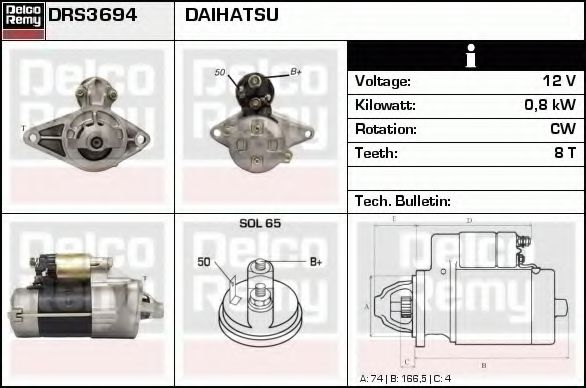 DELCO REMY DRS3694 Стартер для DAIHATSU APPLAUSE I (Дайхатсу Апплаусэ и) DELCO REMY DRS3694 Стартер для DAIHATSU APPLAUSE I (Дайхатсу Апплаусэ и)