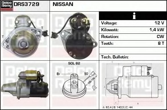 DELCO REMY DRS3729 Стартер для NISSAN PRIMERA LER (Ниссан Примера лэр) DELCO REMY DRS3729 Стартер для NISSAN PRIMERA LER (Ниссан Примера лэр)