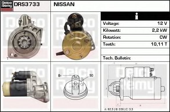 DELCO REMY DRS3733 Стартер для NISSAN PRIMERA LER (Ниссан Примера лэр) DELCO REMY DRS3733 Стартер для NISSAN PRIMERA LER (Ниссан Примера лэр)