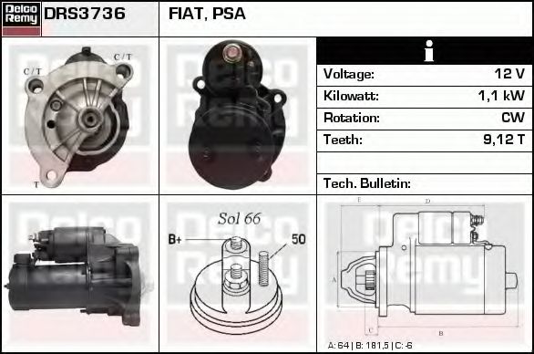 DELCO REMY DRS3736 Стартер для PEUGEOT 407 (Пежо 407) DELCO REMY DRS3736 Стартер для PEUGEOT 407 (Пежо 407)