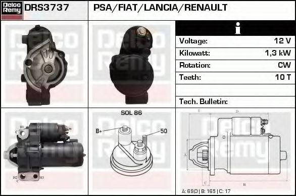 DELCO REMY DRS3737 Стартер для PEUGEOT 407 (Пежо 407) DELCO REMY DRS3737 Стартер для PEUGEOT 407 (Пежо 407)