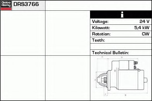 DELCO REMY DRS3766 Стартер для DAF SB (Даф Сб) DELCO REMY DRS3766 Стартер для DAF SB (Даф Сб)