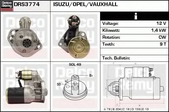 DELCO REMY DRS3774 Стартер для ISUZU (Исузу) DELCO REMY DRS3774 Стартер для ISUZU (Исузу)