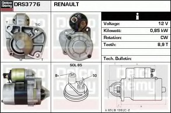 DELCO REMY DRS3776 Стартер для RENAULT THALIA I (Рено Тхалиа и) DELCO REMY DRS3776 Стартер для RENAULT THALIA I (Рено Тхалиа и)
