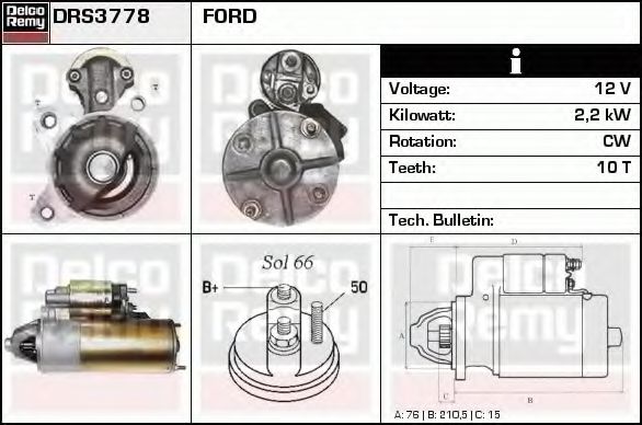 DELCO REMY DRS3778 Стартер для FORD FIESTA (Форд Фиэста) DELCO REMY DRS3778 Стартер для FORD FIESTA (Форд Фиэста)