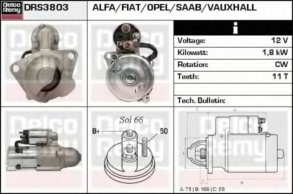 DELCO REMY DRS3803 Стартер для ALFA ROMEO 159 (Альфа ромео 159) DELCO REMY DRS3803 Стартер для ALFA ROMEO 159 (Альфа ромео 159)