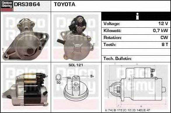 DELCO REMY DRS3864 Стартер для TOYOTA ECHO (Тойота/тоета Эчо) DELCO REMY DRS3864 Стартер для TOYOTA ECHO (Тойота/тоета Эчо)