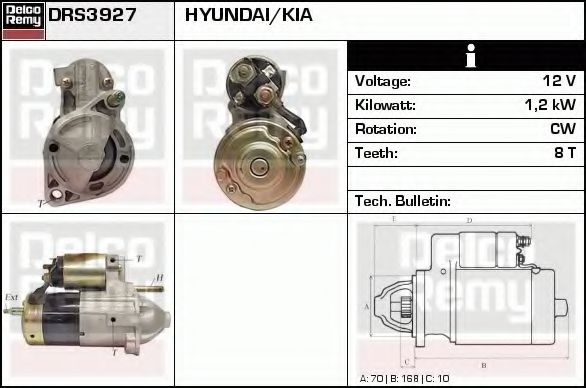 DELCO REMY DRS3927 Стартер для HYUNDAI TERRACAN (Хендай Теракан) DELCO REMY DRS3927 Стартер для HYUNDAI TERRACAN (Хендай Теракан)