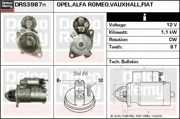 DELCO REMY DRS3987N Стартер для ALFA ROMEO 159 (Альфа ромео 159) DELCO REMY DRS3987N Стартер для ALFA ROMEO 159 (Альфа ромео 159)