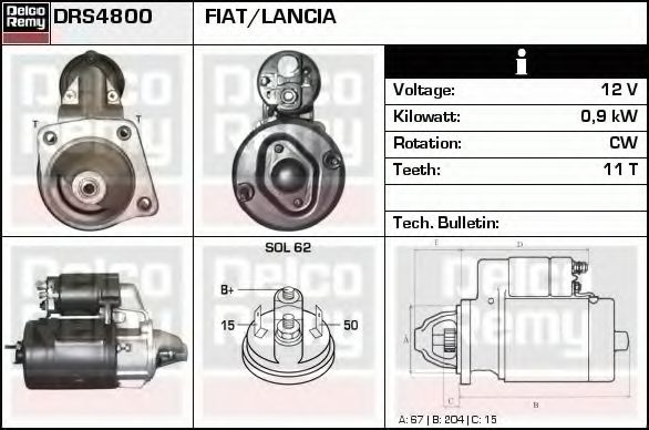 DELCO REMY DRS4800 Стартер для FIAT (Фиат) DELCO REMY DRS4800 Стартер для FIAT (Фиат)