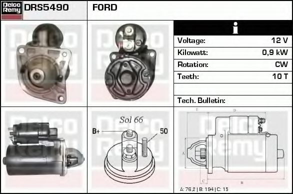 DELCO REMY DRS5490 Стартер для FORD ORION II (Форд Орион 2) DELCO REMY DRS5490 Стартер для FORD ORION II (Форд Орион 2)