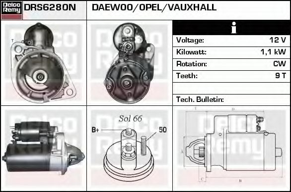 DELCO REMY DRS6280N Стартер для OPEL OMEGA A (Опель Омэга а) DELCO REMY DRS6280N Стартер для OPEL OMEGA A (Опель Омэга а)