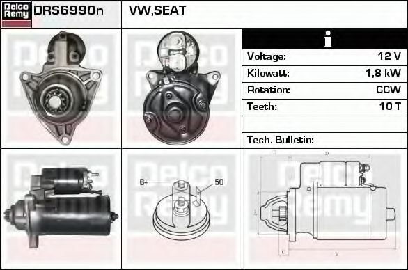 DELCO REMY DRS6990N Стартер для VOLKSWAGEN T4 CARAVELLE (Фольксваген Т4 cараvэллэ) DELCO REMY DRS6990N Стартер для VOLKSWAGEN T4 CARAVELLE (Фольксваген Т4 cараvэллэ)