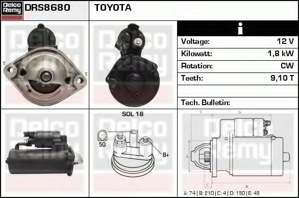 DELCO REMY DRS8680 Стартер для TOYOTA (Тойота/тоета) DELCO REMY DRS8680 Стартер для TOYOTA (Тойота/тоета)