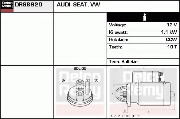 DELCO REMY DRS8920 Стартер для VOLKSWAGEN NOVO FUSCA (Фольксваген Ноvо фусcа) DELCO REMY DRS8920 Стартер для VOLKSWAGEN NOVO FUSCA (Фольксваген Ноvо фусcа)