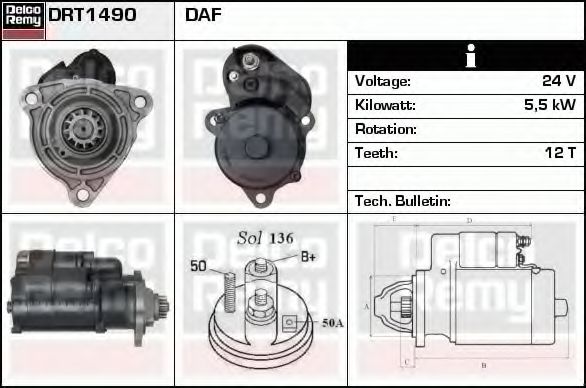 DELCO REMY DRT1490 Стартер для DAF XF 105 (Даф Xф 105) DELCO REMY DRT1490 Стартер для DAF XF 105 (Даф Xф 105)