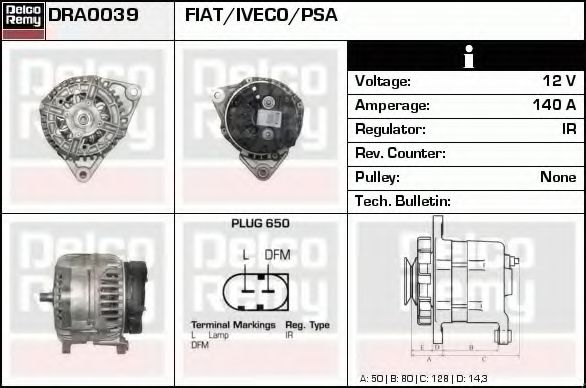 DELCO REMY DRA0039 Генератор для IVECO (Ивеко) DELCO REMY DRA0039 Генератор для IVECO (Ивеко)