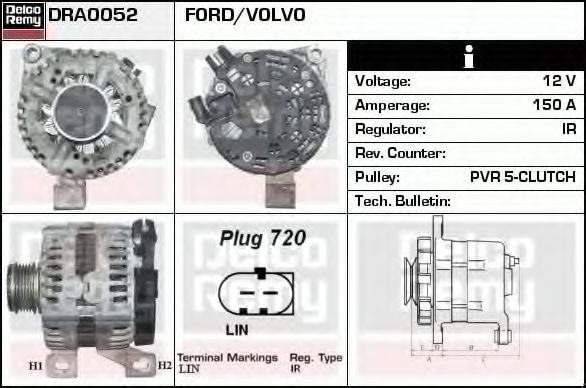 DELCO REMY DRA0052 Генератор для VOLVO S40 II (Вольво S40 2) DELCO REMY DRA0052 Генератор для VOLVO S40 II (Вольво S40 2)