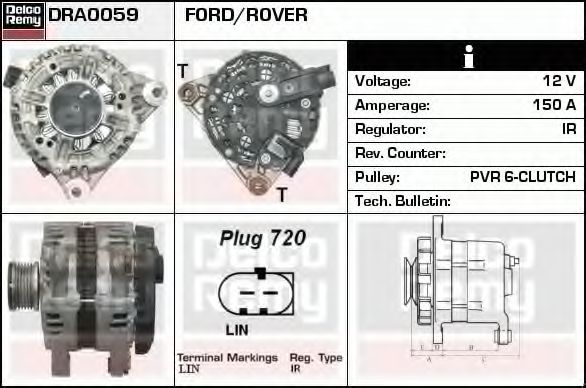 DELCO REMY DRA0059 Генератор для LAND ROVER FREELANDER 2 (Ленд ровер/лэнд ровер Фриландер 2) DELCO REMY DRA0059 Генератор для LAND ROVER FREELANDER 2 (Ленд ровер/лэнд ровер Фриландер 2)