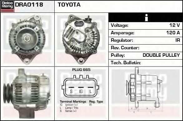 DELCO REMY DRA0118 Генератор для TOYOTA LAND CRUISER AMAZON (Тойота/тоета Ленд крузер амазон) DELCO REMY DRA0118 Генератор для TOYOTA LAND CRUISER AMAZON (Тойота/тоета Ленд крузер амазон)