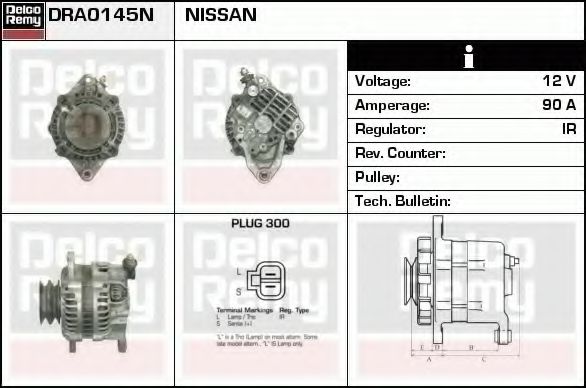 DELCO REMY DRA0145N Генератор для NISSAN PICKUP / NP300 III (Ниссан Пиcкуп / нп300 3) DELCO REMY DRA0145N Генератор для NISSAN PICKUP / NP300 III (Ниссан Пиcкуп / нп300 3)